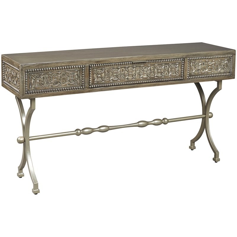 Ashley Quinnland Accent Console Table in Antique Gray and Champagne