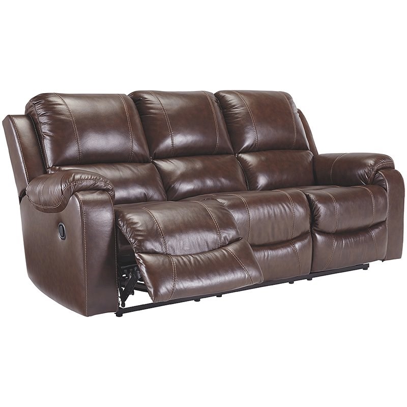 ashley furniture rackingburg leather reclining sofa in mahogany u3330188