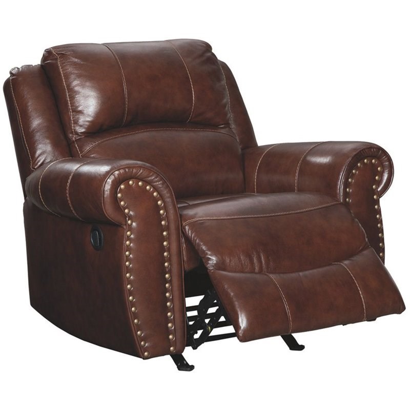 ashley furniture bingen leather rocker recliner with nailhead trim