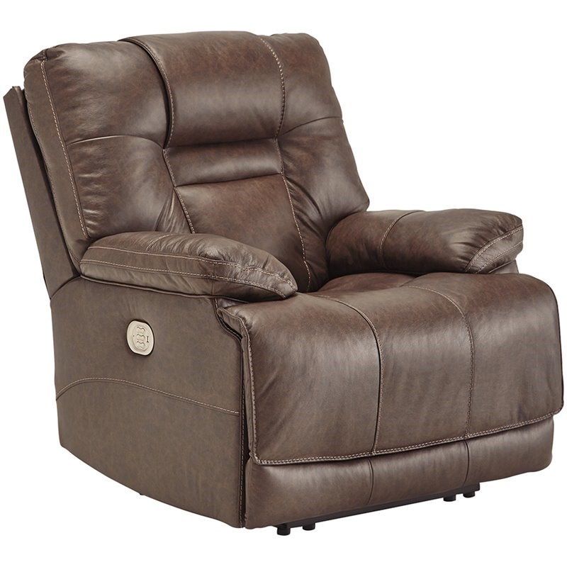 Ashley Furniture Wurstrow Leather Power Recliner in Umber