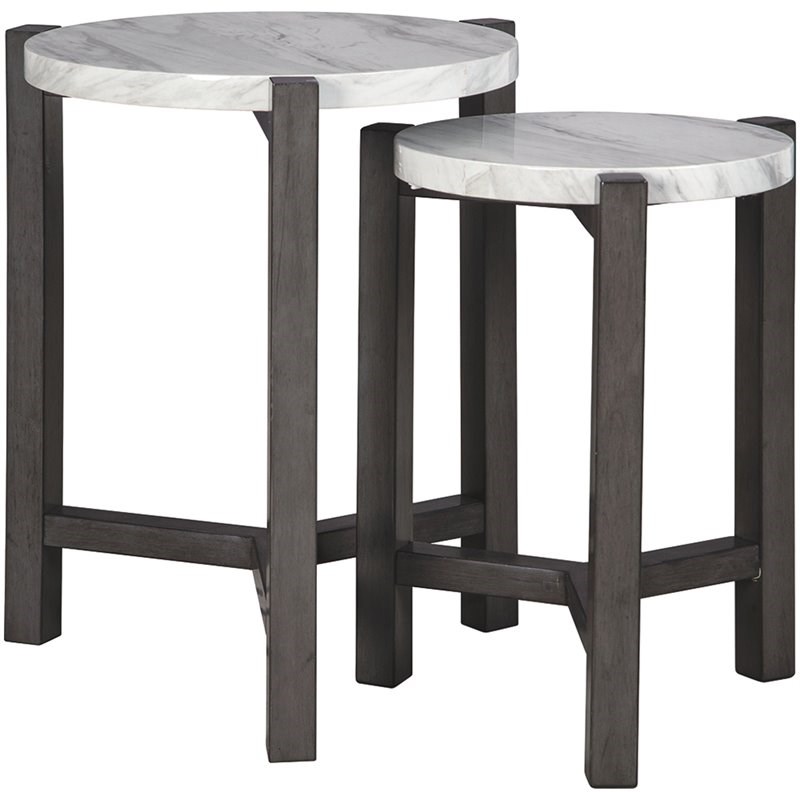 Ashley Crossport 2 Piece Faux Marble Top Nesting End Table Set