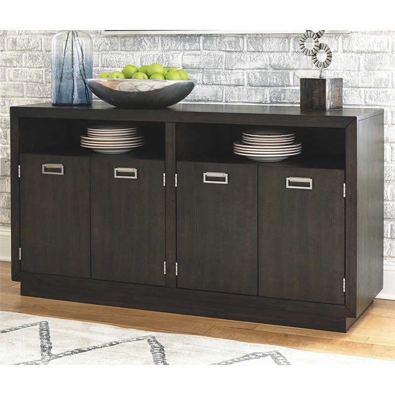 Ashley Furniture Hyndell 4 Door Server in Dark Brown Homesquare
