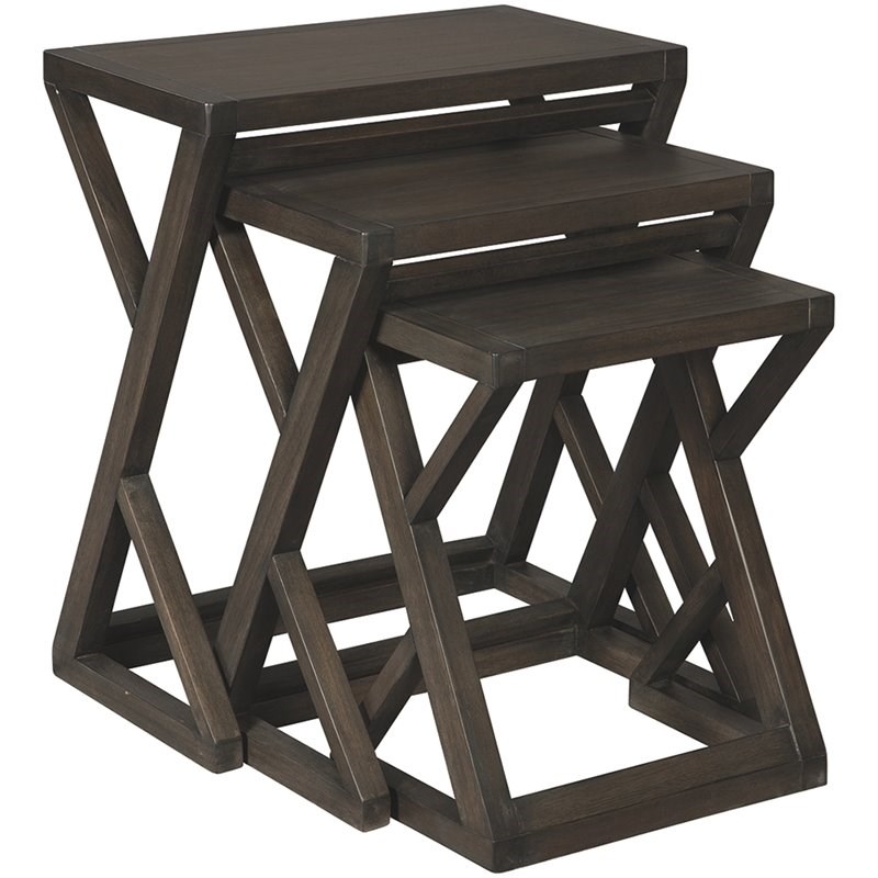 Ashley Cairnburg 3 Piece Nesting End Table Set in Brown