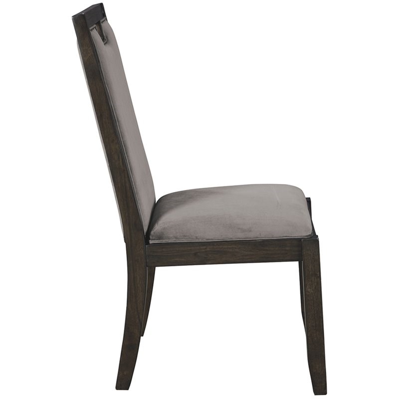 Ashley Furniture Hyndell Faux Velvet Upholstered Dining Side Chair in Dark Brown