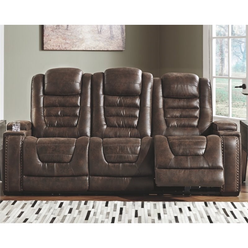 Signature Design by Ashley Game Zone Power Reclining Sofa in Bark