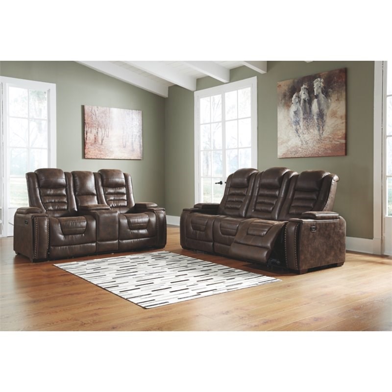 Signature Design by Ashley Game Zone Power Reclining Sofa in Bark