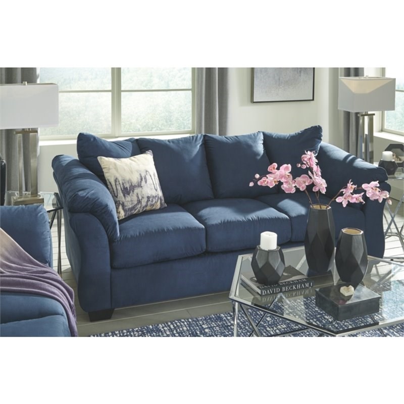 signature design by ashley darcy full sleeper sofa in blue 7500736