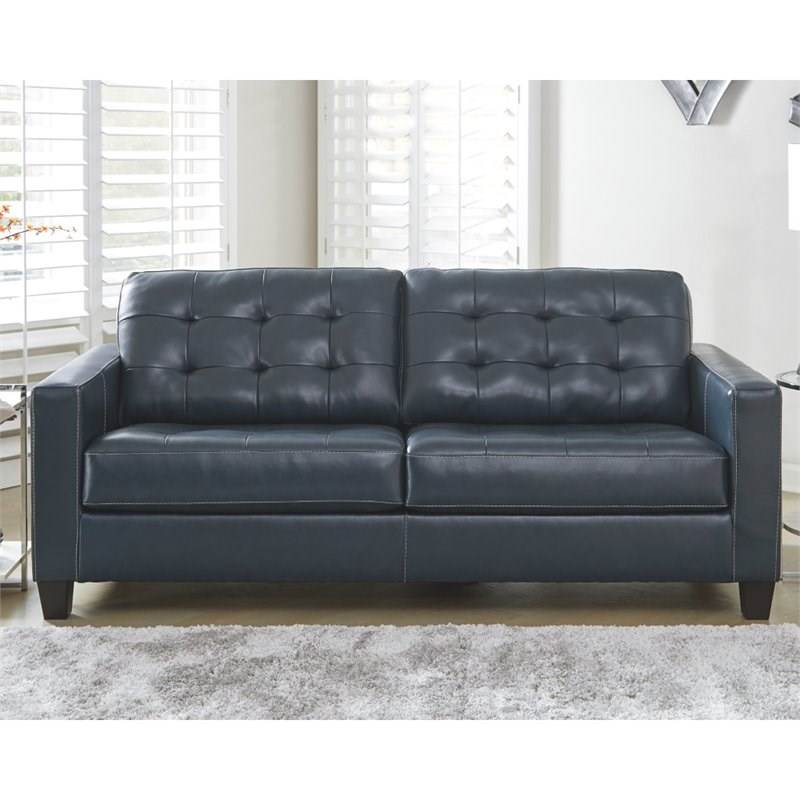 Signature Design By Ashley Altonbury Leather Sofa In Blue Homesquare   2008013 1 L 