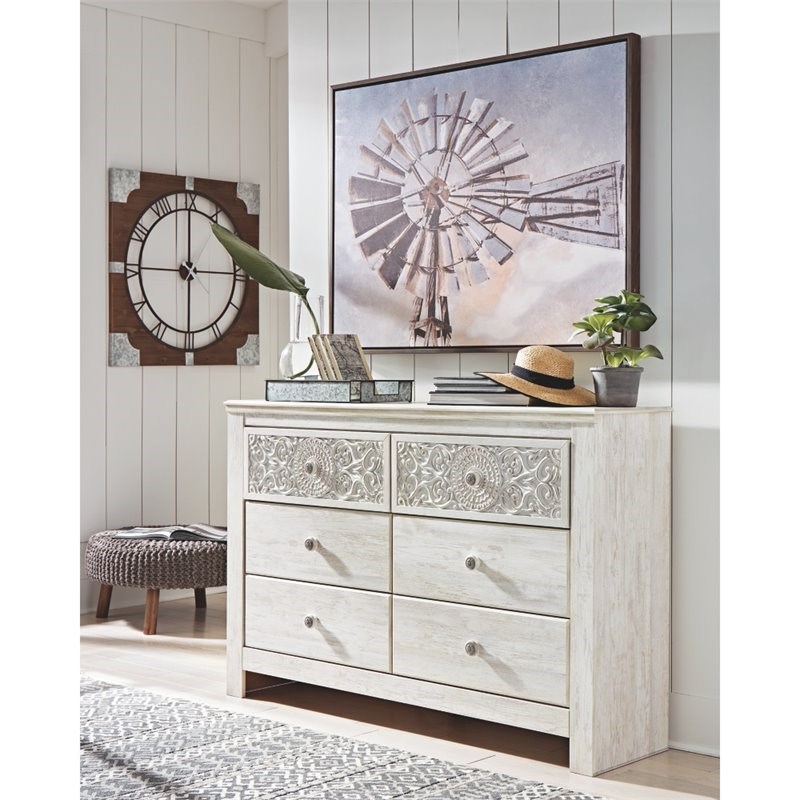 Signature Design by Ashley Paxberry 6 Drawer Dresser in Whitewash