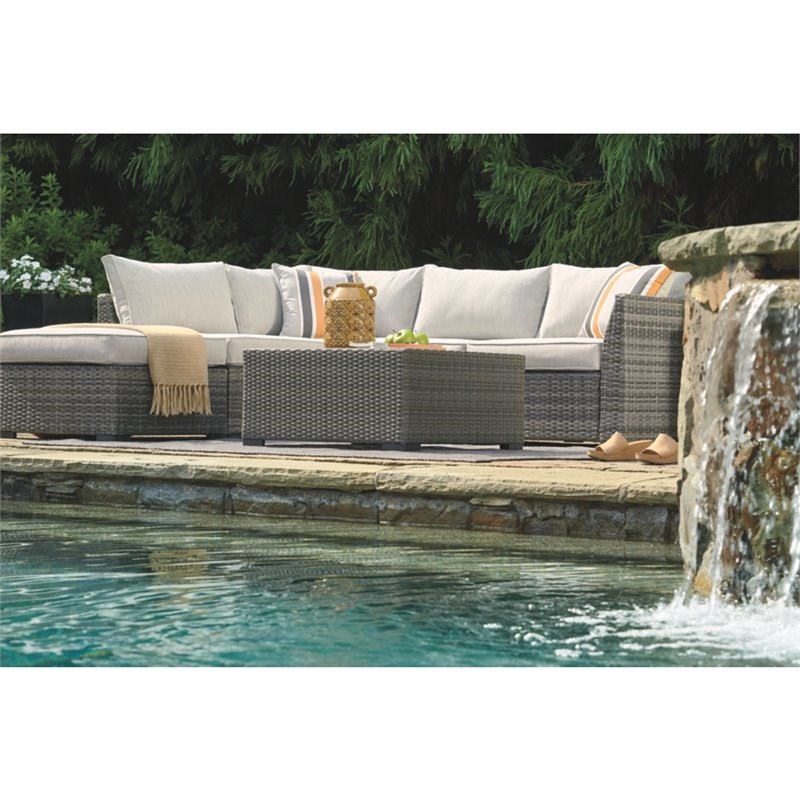 Signature Design by Ashley Cherry Point 4 Piece Outdoor Sectional Set in Gray