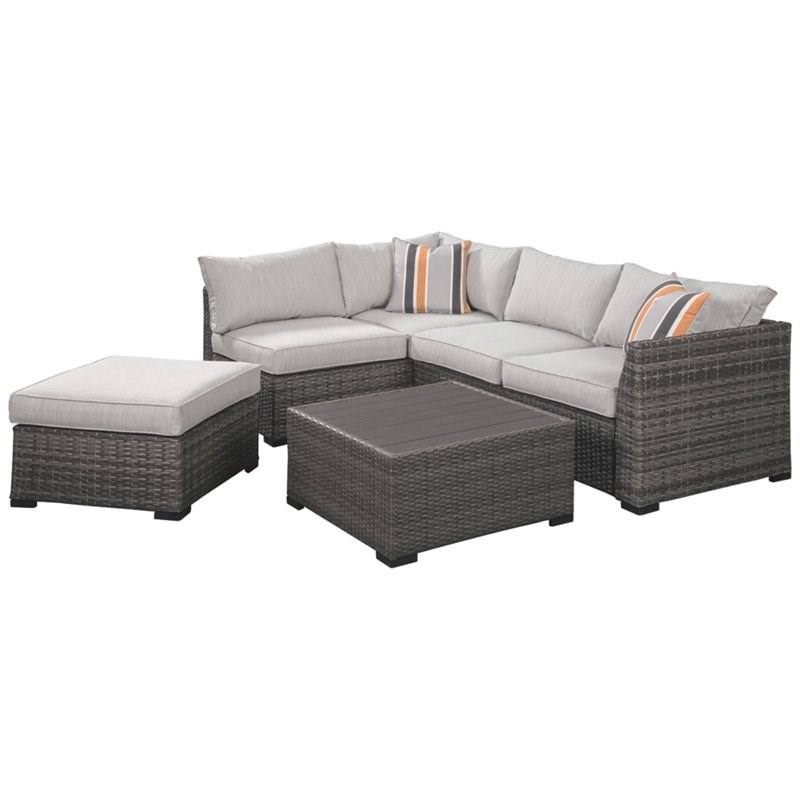 Signature Design by Ashley Cherry Point 4 Piece Outdoor Sectional Set in Gray