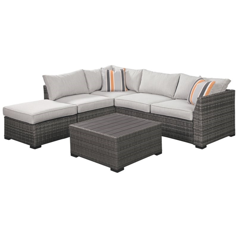 Signature Design by Ashley Cherry Point 4 Piece Outdoor Sectional Set in Gray