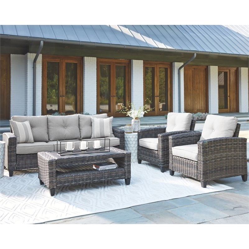 Signature Design by Ashley Cloverbrooke 4 Piece Outdoor Sofa Set in Gray