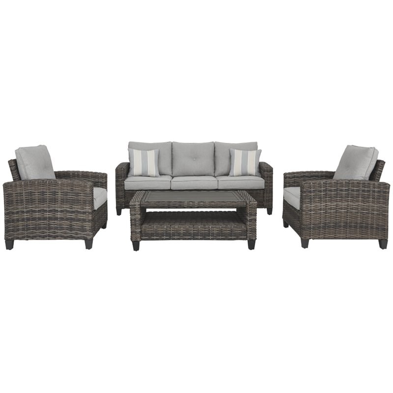 Signature Design by Ashley Cloverbrooke 4 Piece Outdoor Sofa Set in Gray