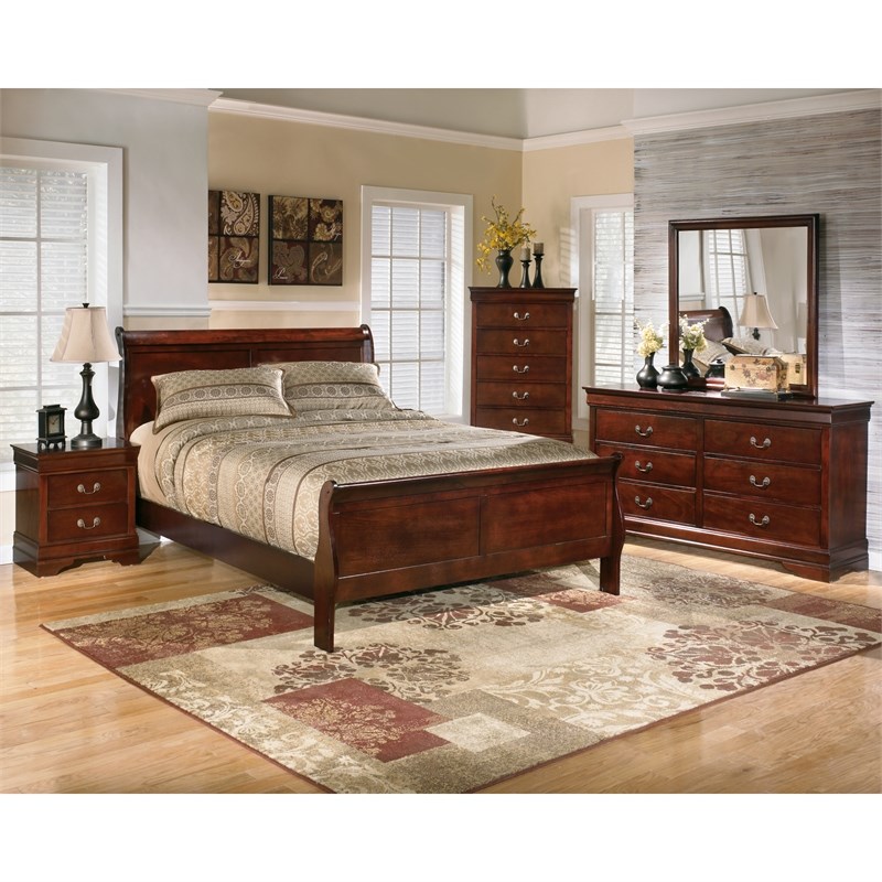 Signature Design by Ashley Alisdair Sleigh King Bed in Warm Dark Brown