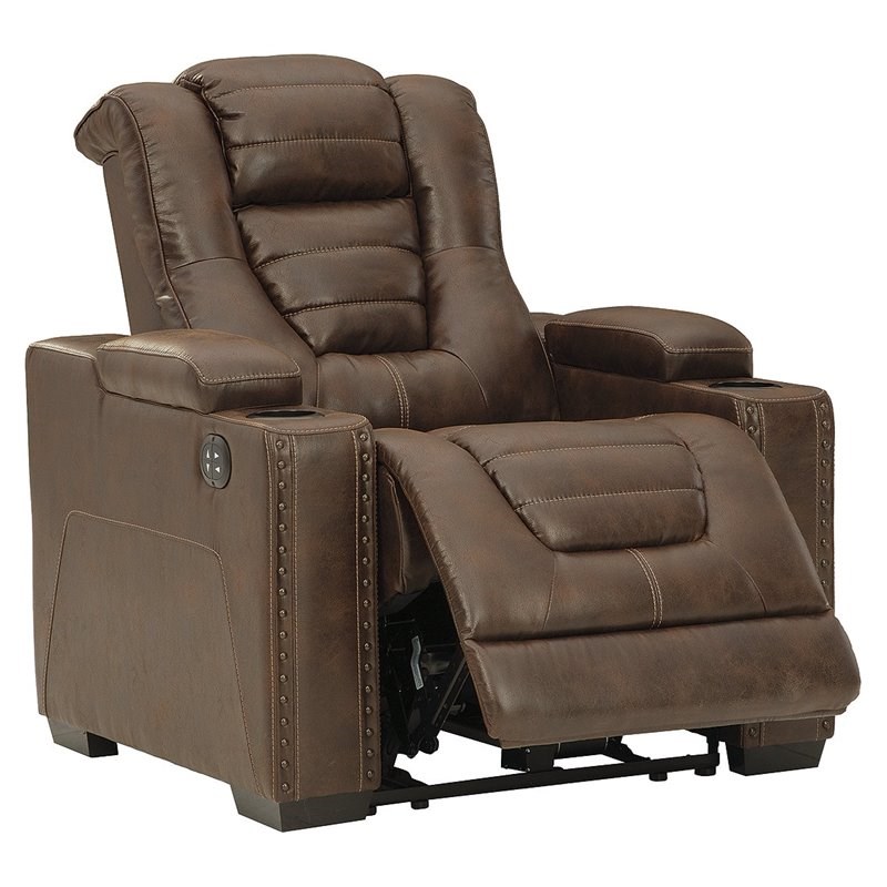 ashley furniture owner's box faux leather power recliner in thyme 2450513