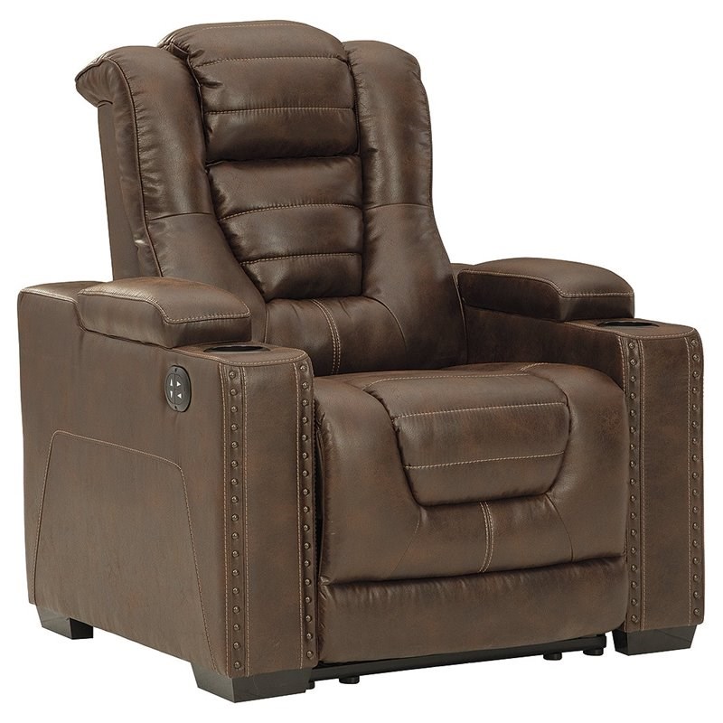 ashley furniture owner's box faux leather power recliner in thyme 2450513
