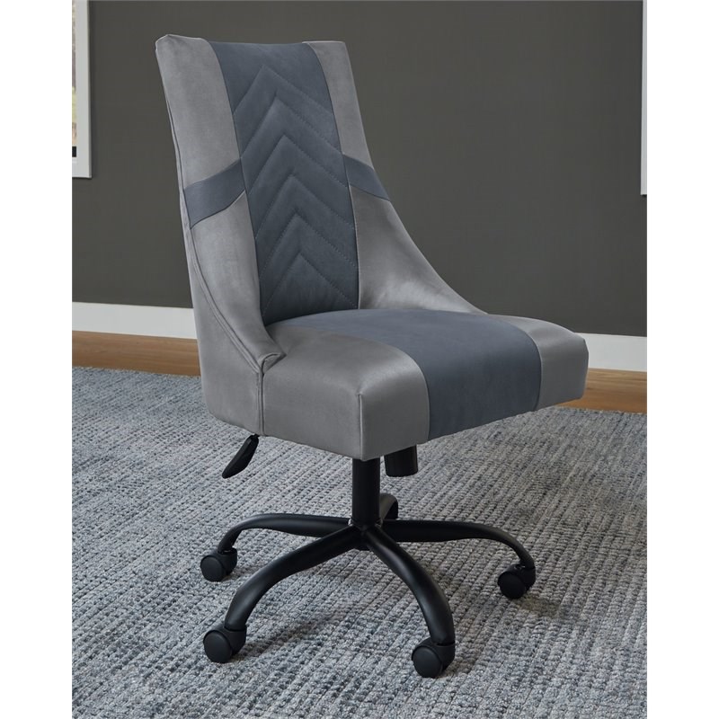Ashley Furniture Barolli Faux Leather Swivel Gaming Chair in Gray & Blue