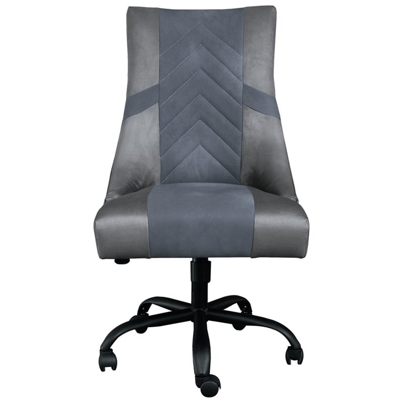 Ashley Furniture Barolli Faux Leather Swivel Gaming Chair in Gray & Blue