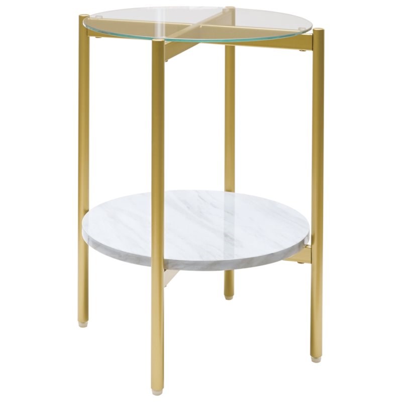Ashley Furniture Wynora Engineered Wood Round End Table in Gold & White