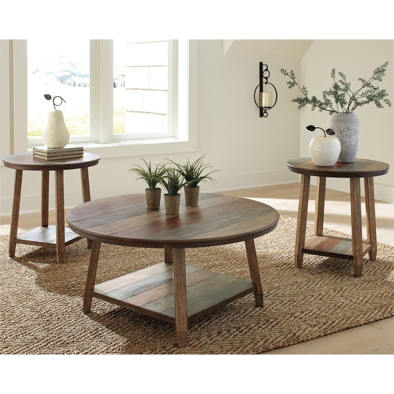 Ashley Furniture Raebecki Wood Occasional Table Set in Multi-Color - Set of 3