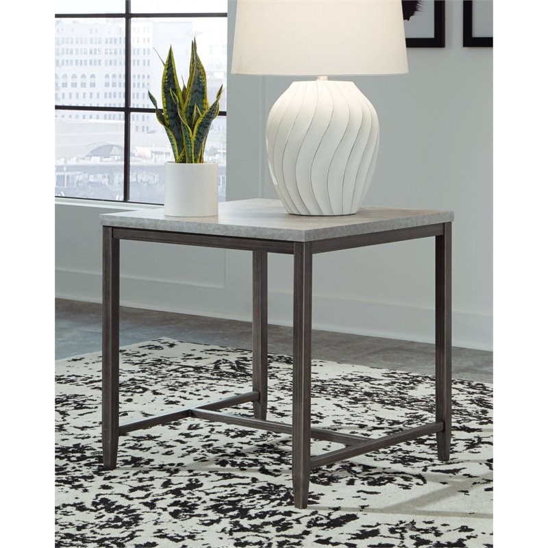 Ashley Furniture Shybourne Metal Square End Table in Light Gray