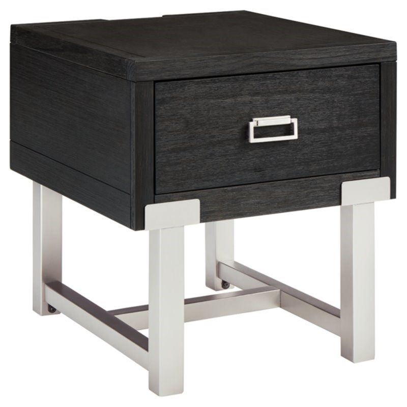 Ashley Furniture Chisago Black Rectangular Wood End Table in Black