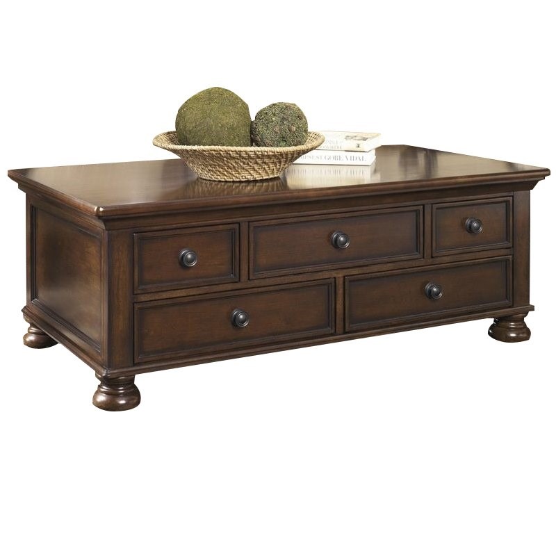 Ashley Furniture Porter Rectangular Cocktail Table in Rustic Brown