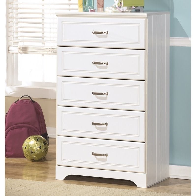 ashley furniture lulu 5 drawer wood chest in white b10246