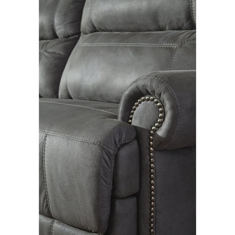 Ashley Furniture Austere Reclining Console Loveseat in Gray