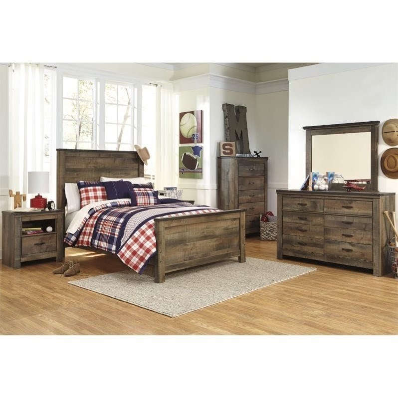 Ashley Furniture Trinell 6 Piece Wood Full Panel Bedroom Set in Brown