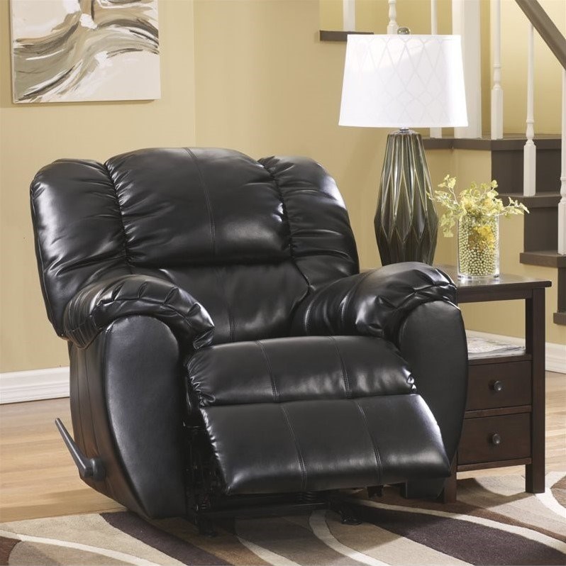 Ashley Furniture Dylan Leather Rocker Recliner in Onyx Homesquare