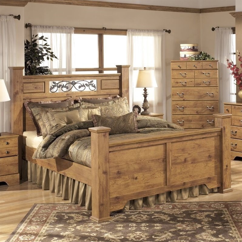 ashley furniture bittersweet wood king poster panel bed in light brown