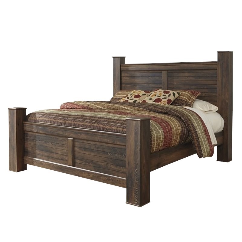 Ashley Furniture Quinden Wood King Poster Panel Bed in Dark Brown