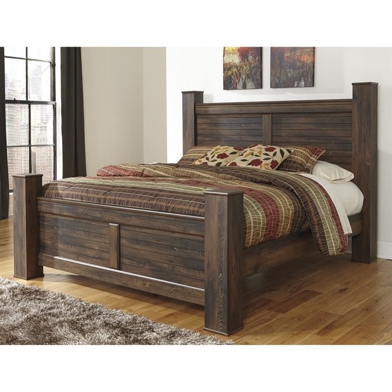 Ashley Furniture Quinden Wood King Poster Panel Bed in Dark Brown