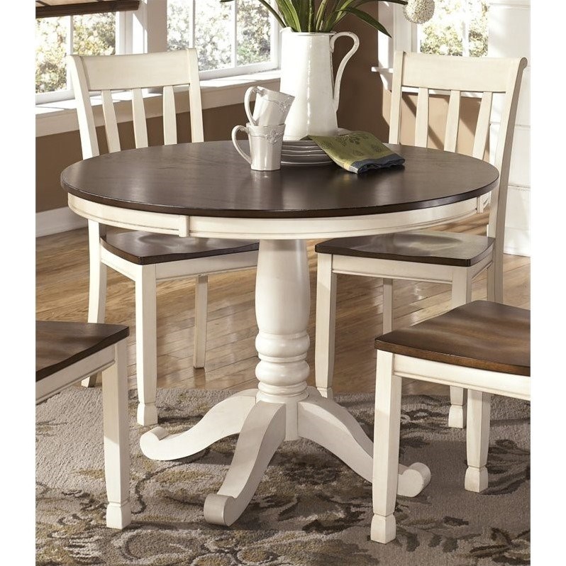Ashley Whitesburg Round Dining Table in Brown and Cottage White