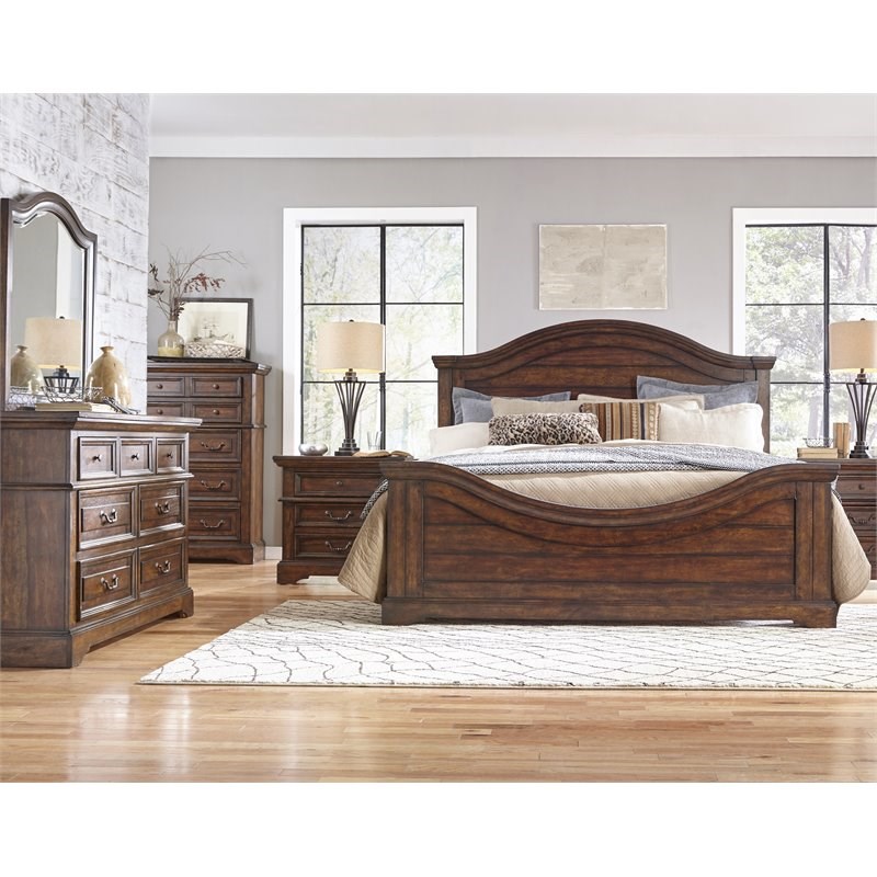 American Woodcrafters Stonebrook Solid Wood King Panel Bed in Rich Tobacco
