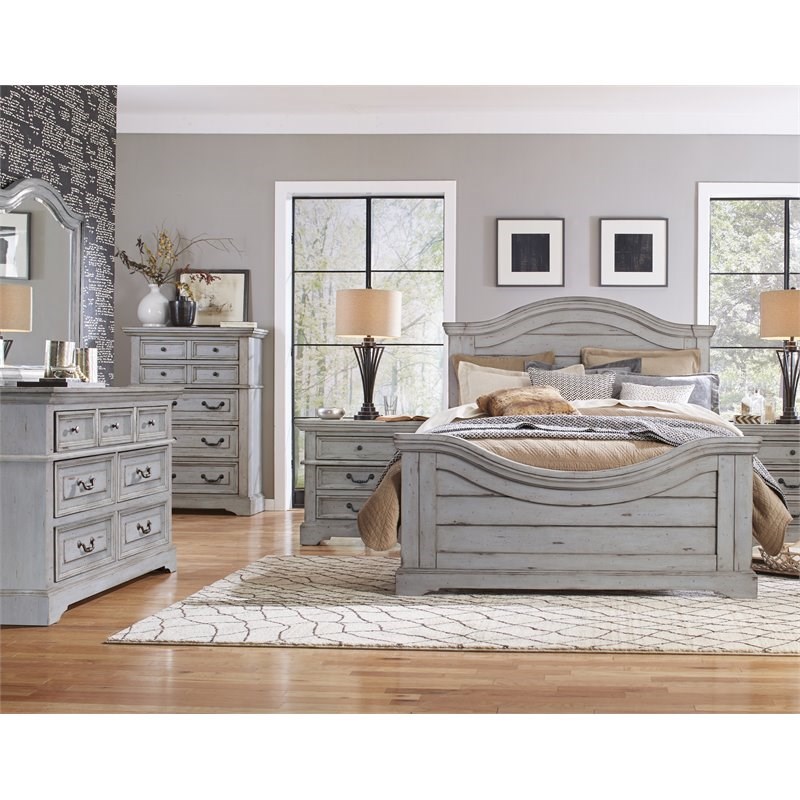 American Woodcrafters Stonebrook Solid Wood King Panel Bed in Antique Gray