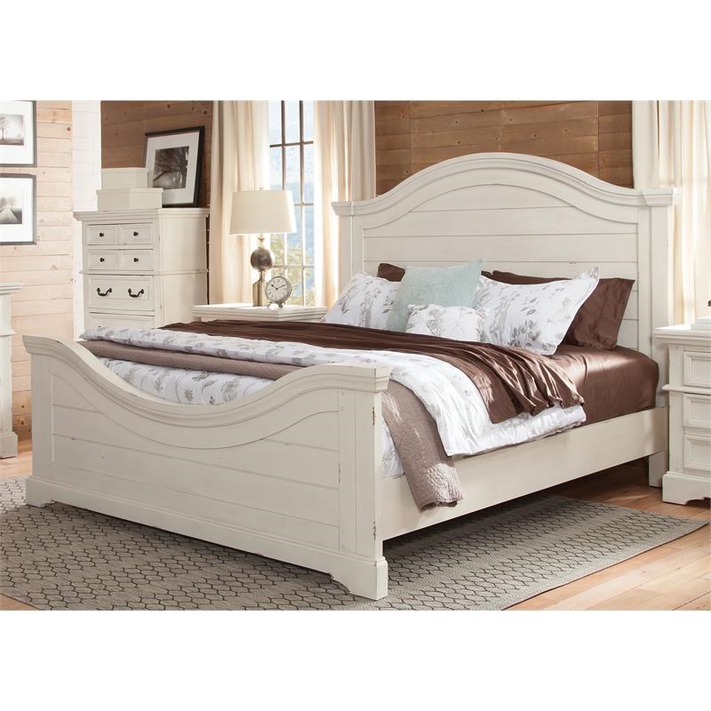 Stonebrook Antiqued White Queen Panel Bed
