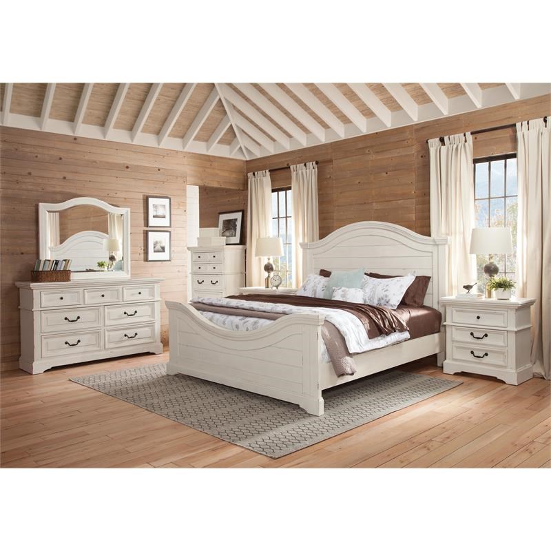 Stonebrook Antiqued White King Panel Bed