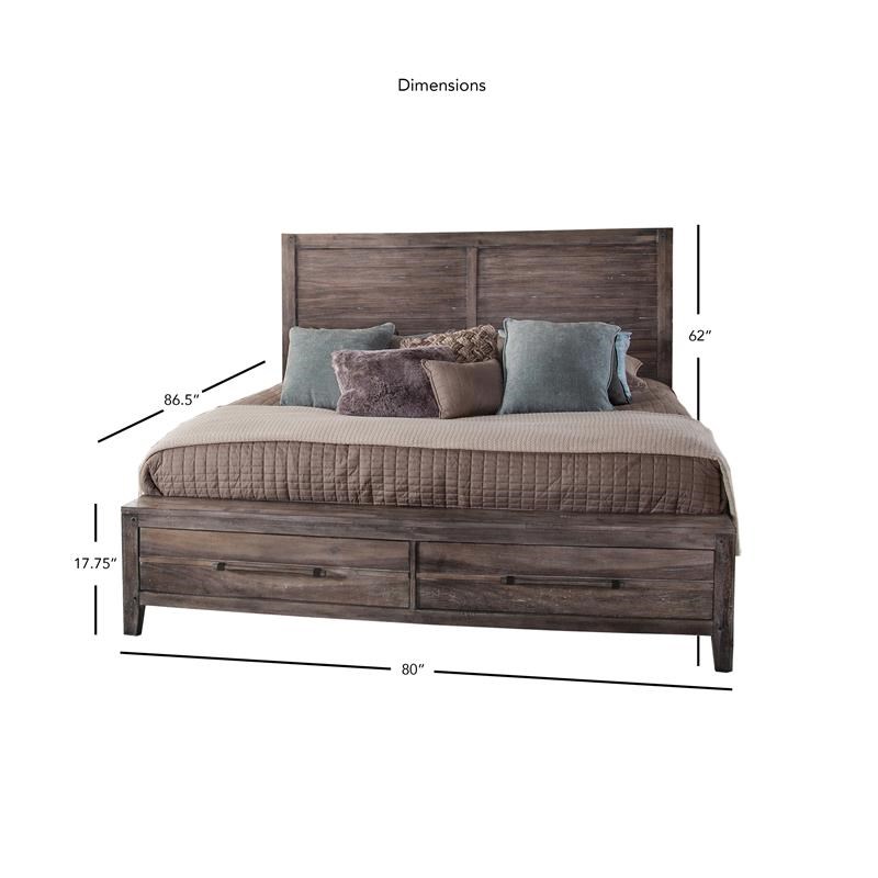Aurora Weathered Gray King Panel Bed with Storage