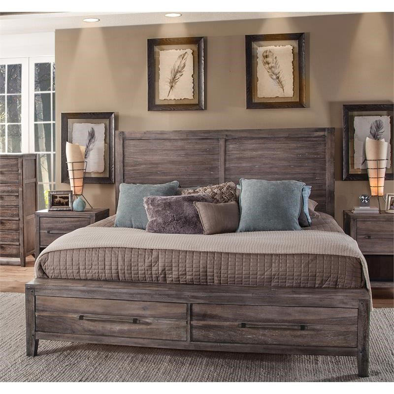 Aurora Weathered Gray King Panel Bed with Storage