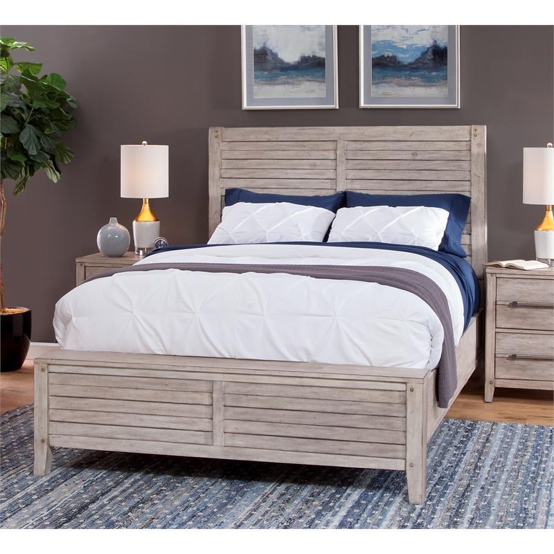 Aurora Whitewashed Queen Panel Bed