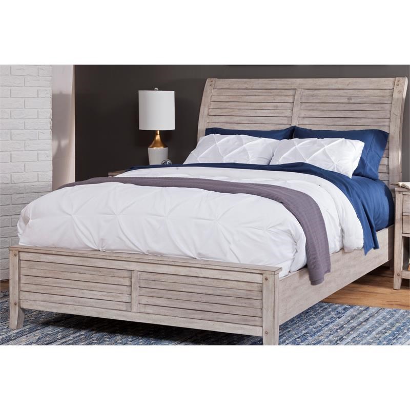 Aurora Whitewashed Queen Sleigh Bed