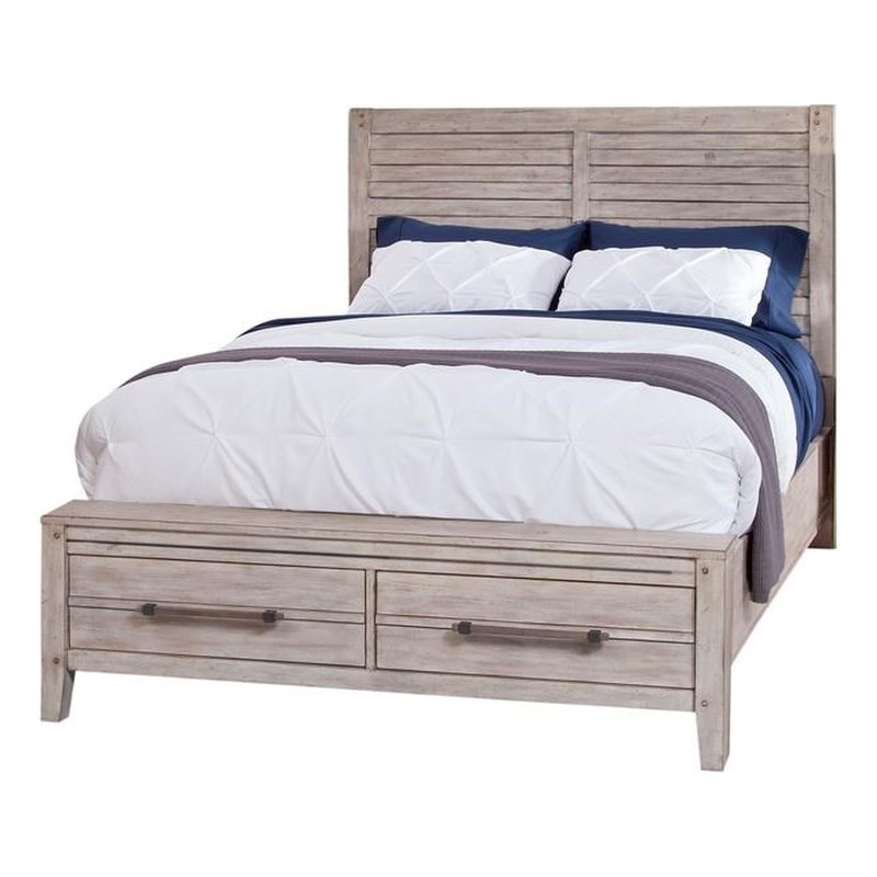Aurora Whitewashed King Panel Bed with Storage