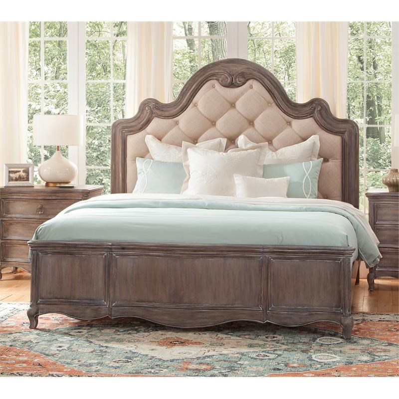 Genoa Antique Gray Wooden Tufted Queen Bed