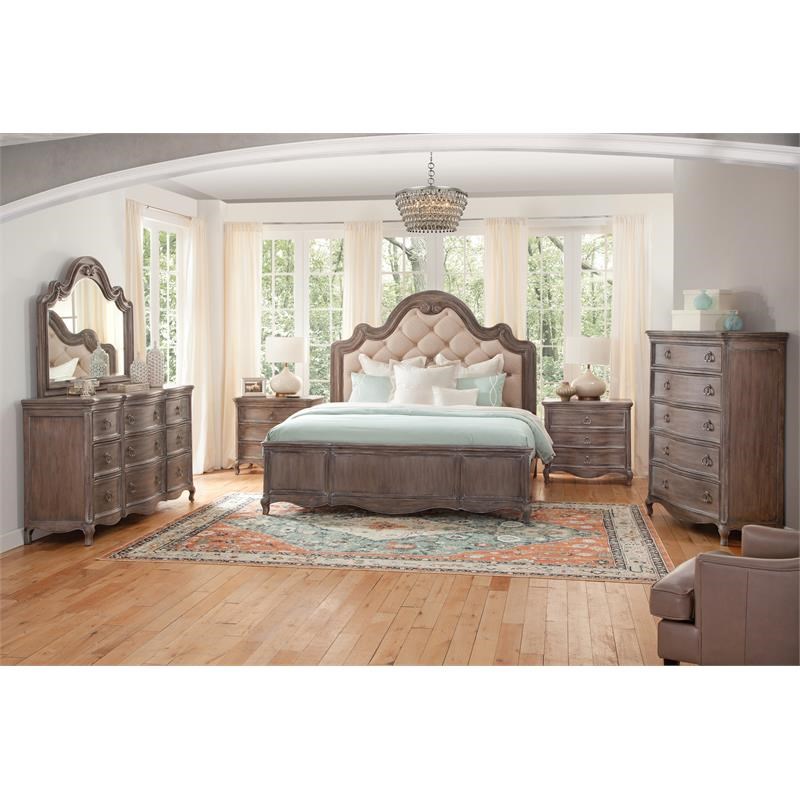 Genoa Antique Gray Finish on Wood Tufted King Bed