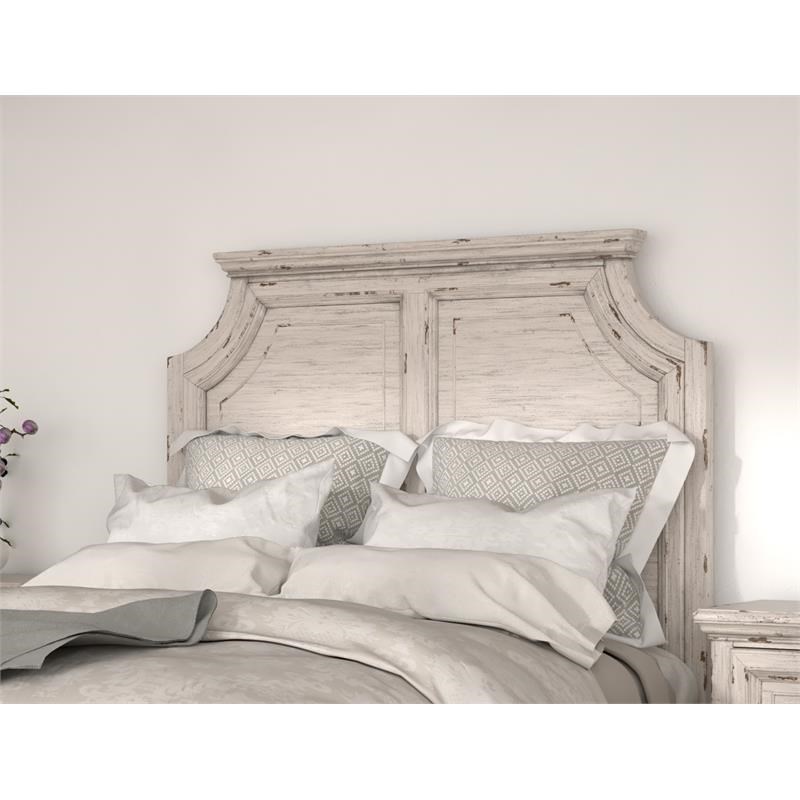 Providence Antique White Wood Queen Panel Headboard