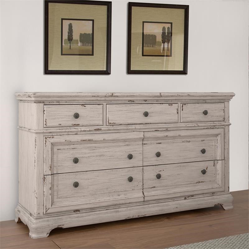 Providence Antique White Wood Seven Drawer Dresser Homesquare