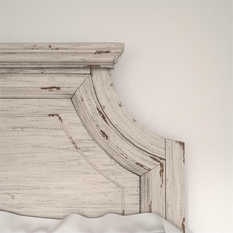 Providence Antique White Wood King Panel Bed